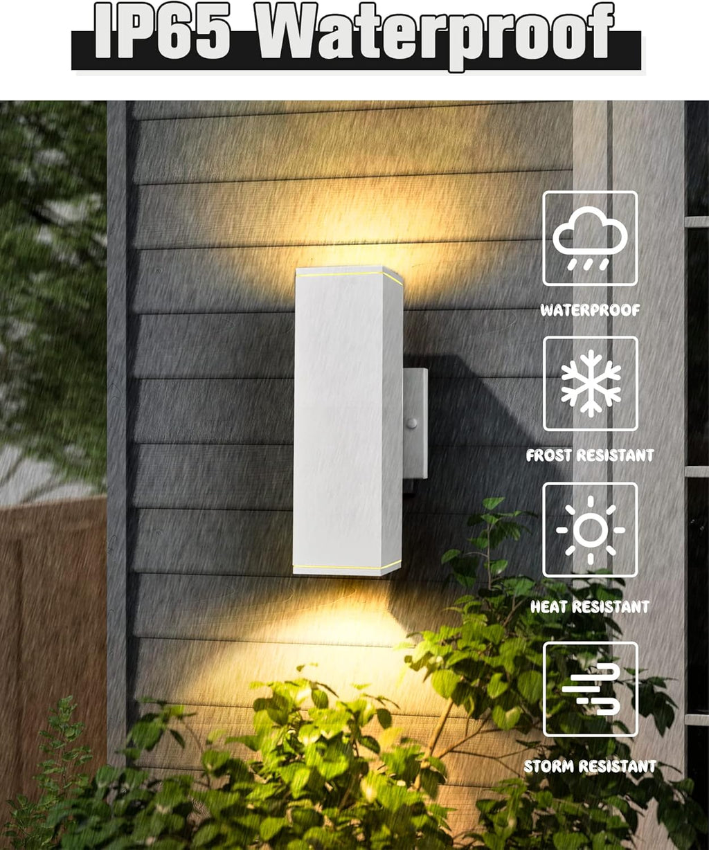 Ken & Ricky Outdoor Wall Lights, Modern Exterior Up and Down Wall Sconces, Square Porch Lights Outdoor Wall with Sanded White Finish - 2 Pack