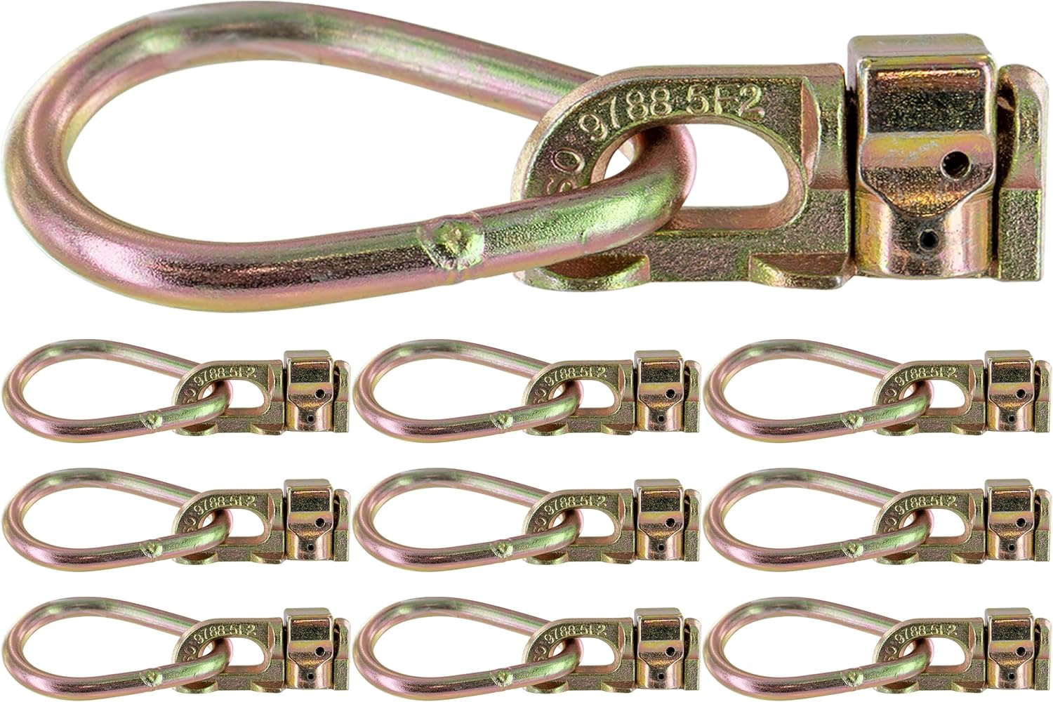 US Cargo Control Double Stud L Track Fitting with Pear Link (10 Pack) 5,000 Pounds Break Strength, Use with L Track Rails in Truck Bed or Trailer, Automatic Locking with Spring Release