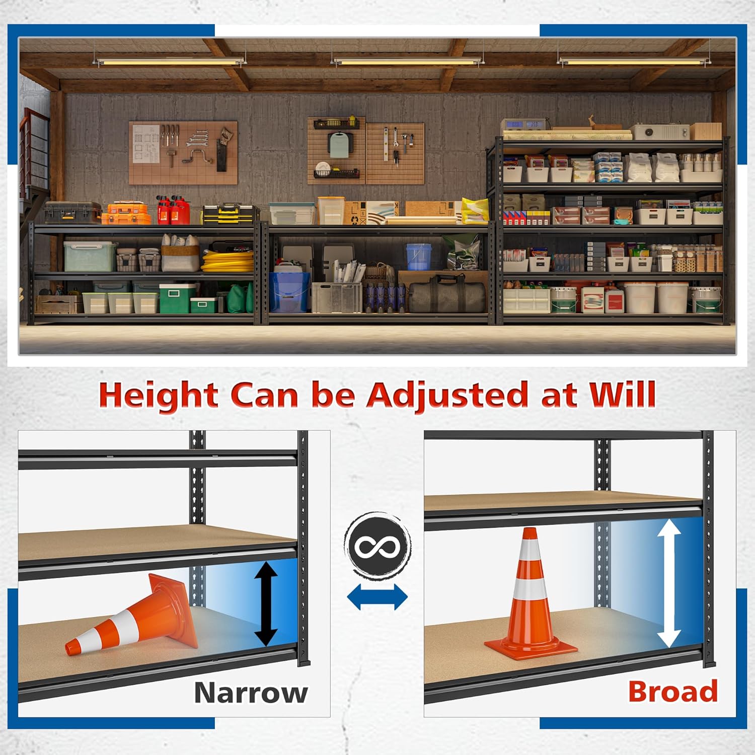 59.8" W Garage Shelving 72" H Storage Shelves 2750LBS Metal Shelving Heavy Duty Garage Shelves Adjustable Metal Shelf for Basement Warehouse Pantry 59.8" W x 24" D x 72" H