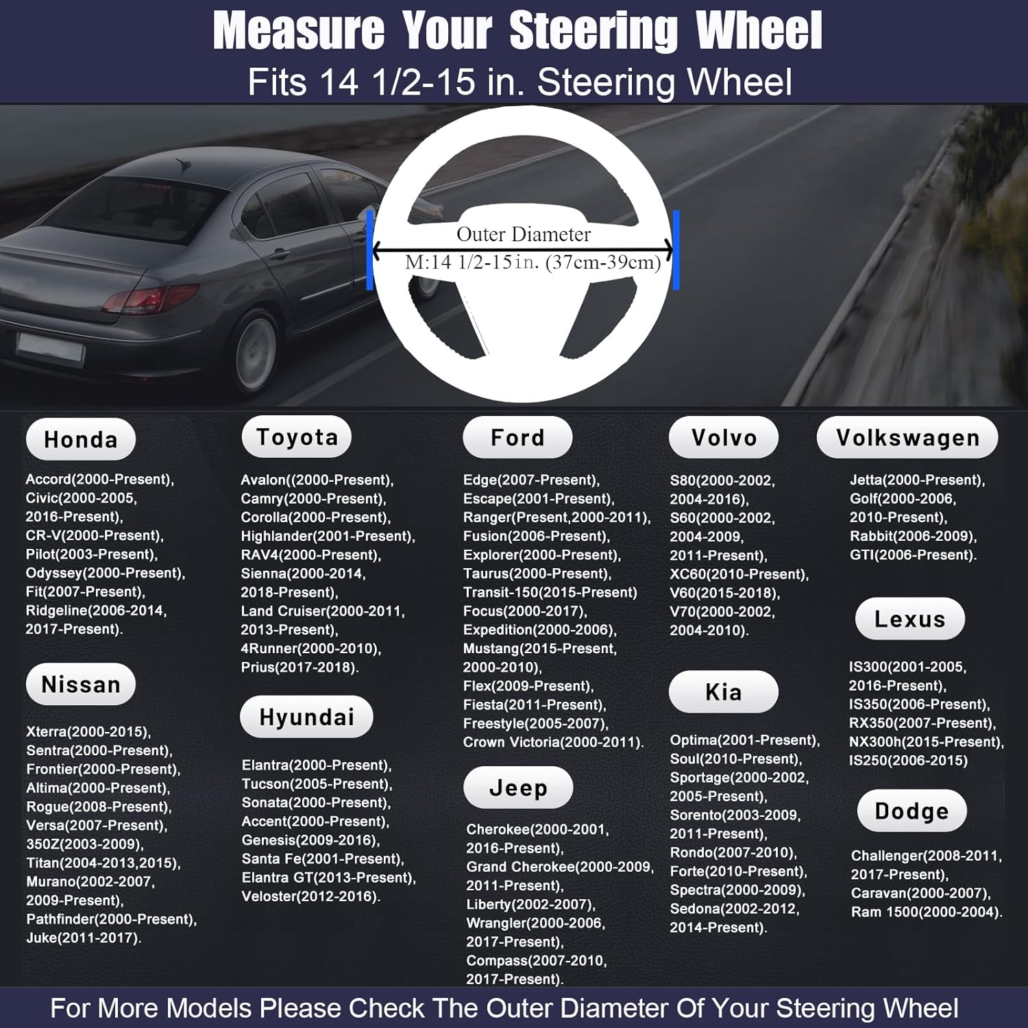Steering Wheel Cover Standard Size Medium 14.5-15 inch, Breathable Microfiber Leather, Anti-Slip, Soft Grip, Universal Fit for Cars SUVs Trucks, Black and Creamy White