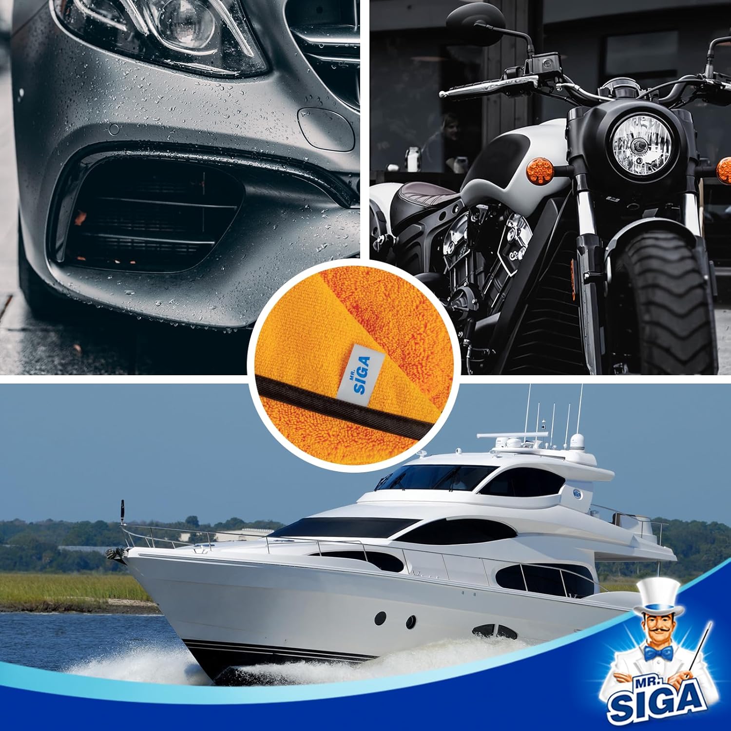 MR.SIGA Professional Premium Microfiber Towels for Cars, Dual-Sided Car Washing and Detailing Towels, Gold, 15.7 x 23.6 inch, 12 Pack