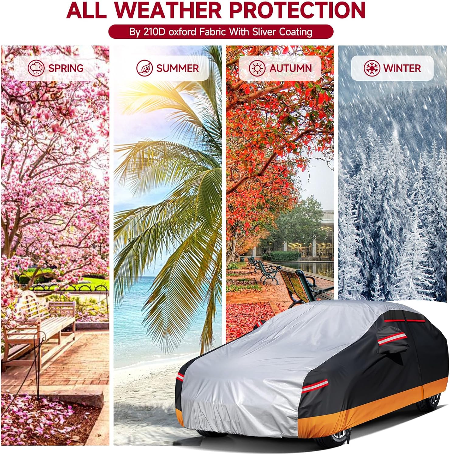 NEVERLAND Car Cover - Car Cover Waterproof All Weather Snowproof UV Protection Windproof Full Car Covers with Side Door Zipper,Reflective Strips,Storage Bag Full Exterior Covers for Sedan L(177"-183")