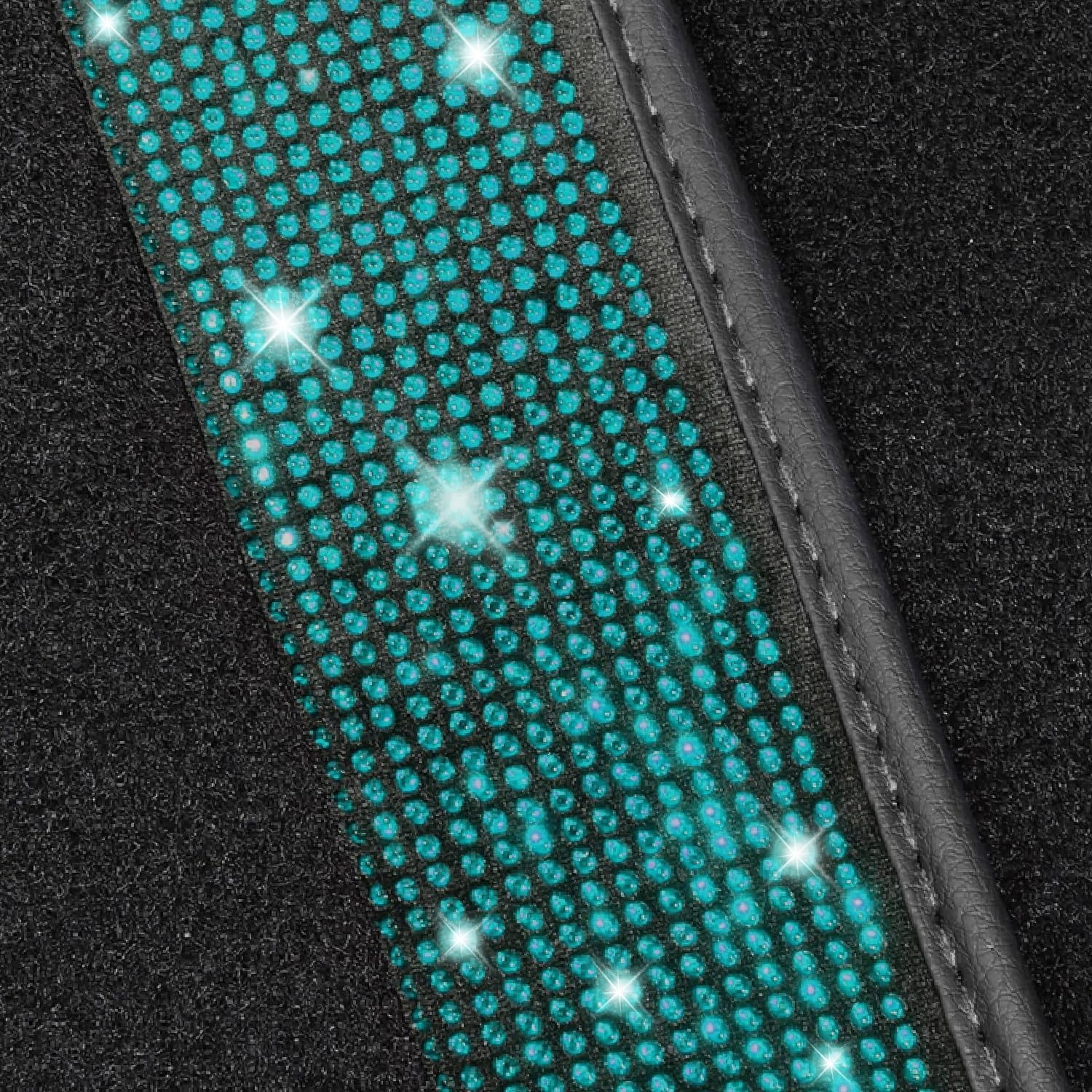 NBTEPEM Aquamrine Bling Car Floor Mats Full Set, Universal Fit Most Cars,SUV, Trucks, 4 pcs Sparkle Glitter Diamond Carpet for Women Girls with Anti-Slip Pad (Aquamrine Diamond)