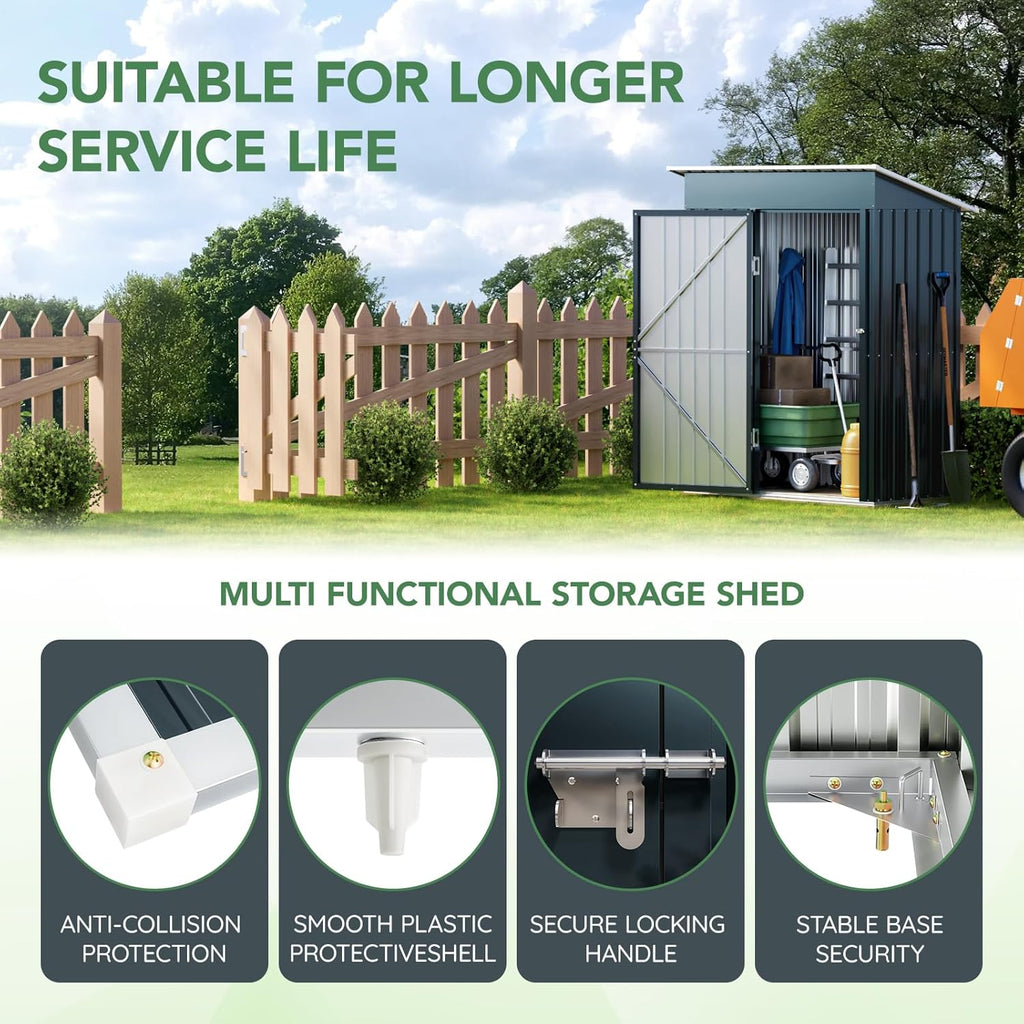 5X3X6.1FT Outdoor Steel Storage Shed with Frame Floor and Lockable Doors, Ideal for Garden, Backyard, Patio Storage