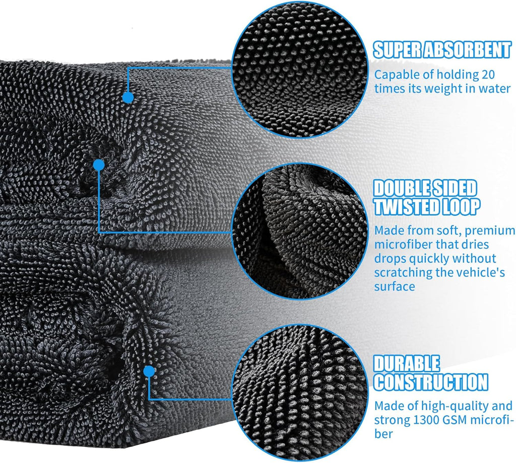 belhope 2 Pack Microfiber Towels for Cars, 24"x36" Extra Large Super Absorbent Car Drying Towel Detailing, No Streaks, Scratches and Water Spots