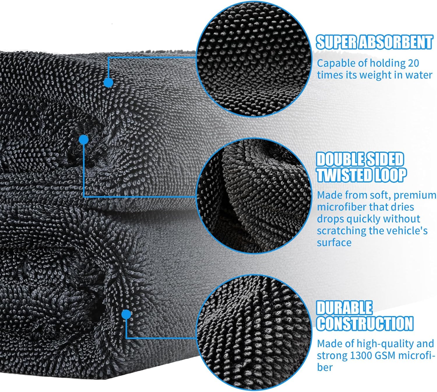belhope 2 Pack Microfiber Towels for Cars, 24"x36" Extra Large Super Absorbent Car Drying Towel Detailing, No Streaks, Scratches and Water Spots
