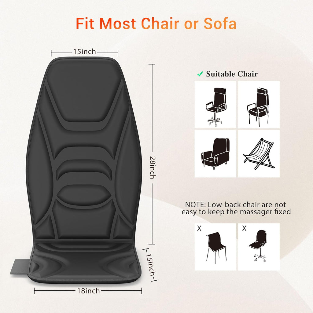 Massage Seat Cushion with Heat, Back Massager for Pain Relief Deep Tissue, Vibration Massage Chair Pad, Chair Massager for Home Office Use, Gifts for Men & Women