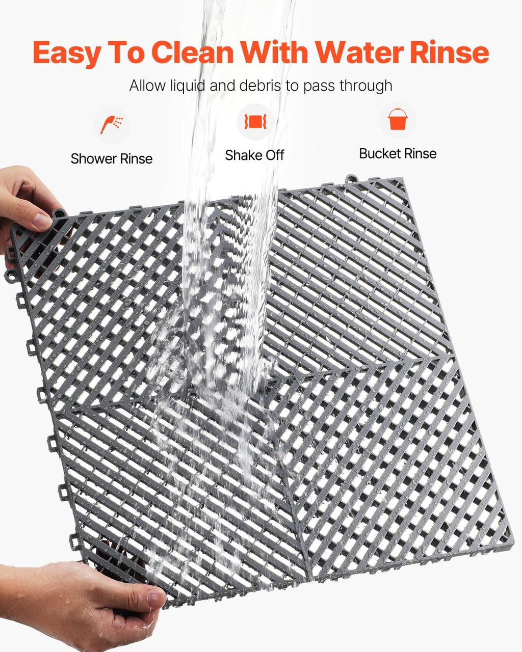 VEVOR Interlocking Drainage Mat, 15.7” x 15.7” Modular Interlocking Cushion, 24 Pcs Splicing Drainage Mats, Non-Slip Gray PP Drainage Floor Tile and Shower Mat, for Garage, Garden, Kitchen & Outdoor