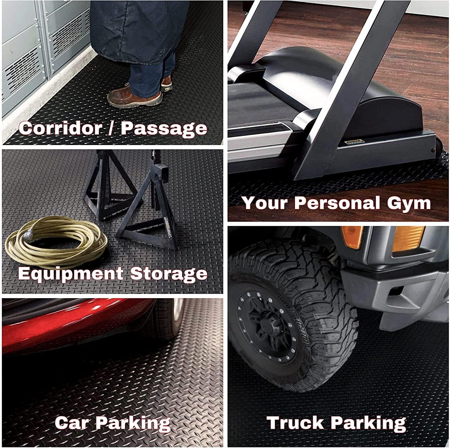 SEAL 5 x 8 Ft Premium Garage Floor Mat, Solid 2.8mm Thickened Black Commercial Grade Heavy Duty Parking Mat for Garage Floor, Golf Cart, Water/Stain Resistant Floor Runner (Embossed Diamond Plate)