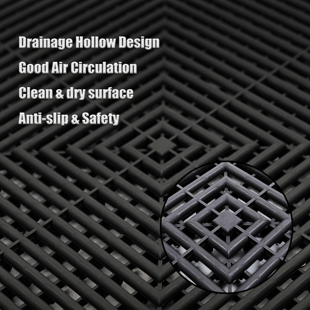 24 Pack 16"x 16"Interlocking Garage Floor Tiles,Modular Drainage Floor Mat,Non-Slip Splicing Interlocking Drainage Mats Floor Tile for Garage Car Wash Basement(Black)