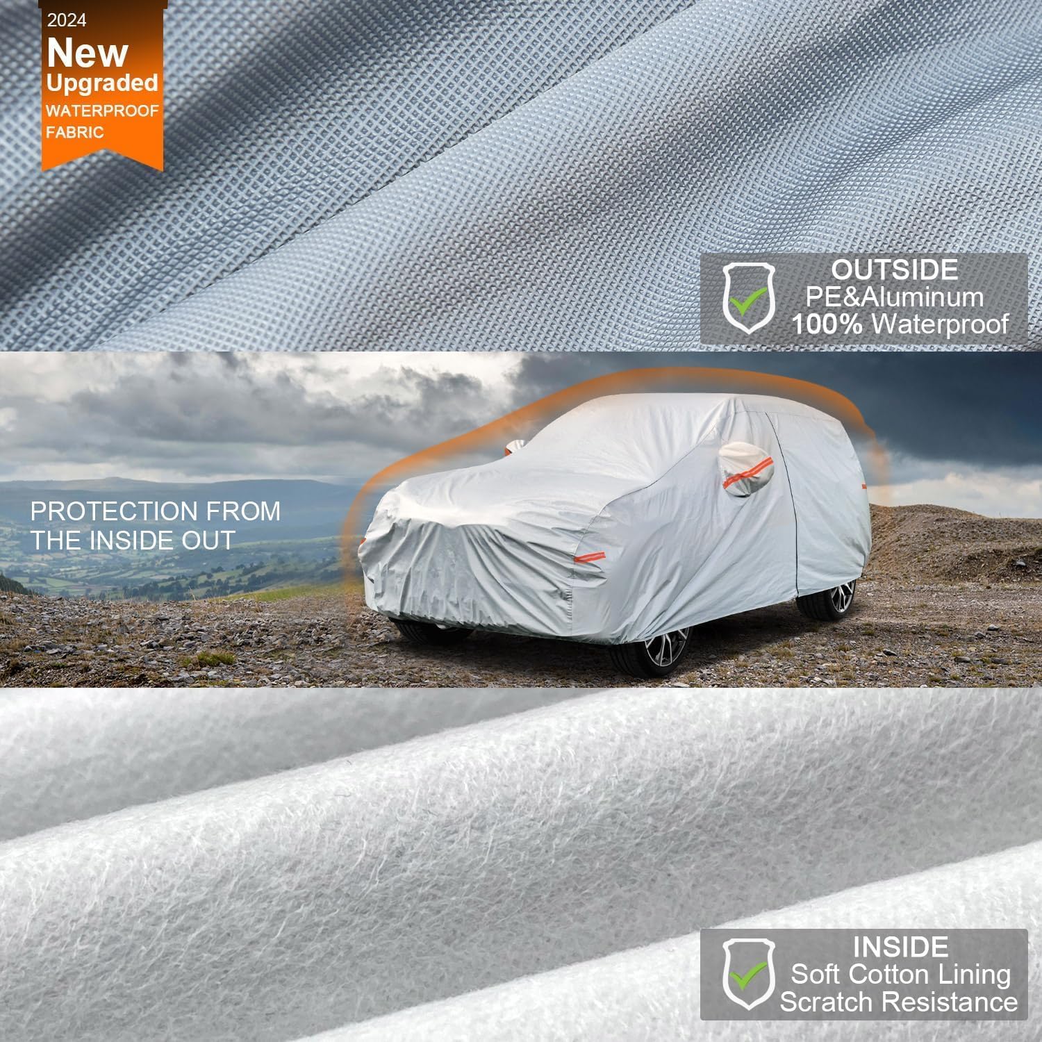 Kayme 6 Layers Station Wagon Car Cover Waterproof All Weather, Outdoor Full Cover with Zipper Door, Universal Fit for Volvo V60, BMW 3 Series Touring, Audi A4 Avant Allroad (178-190 inch).