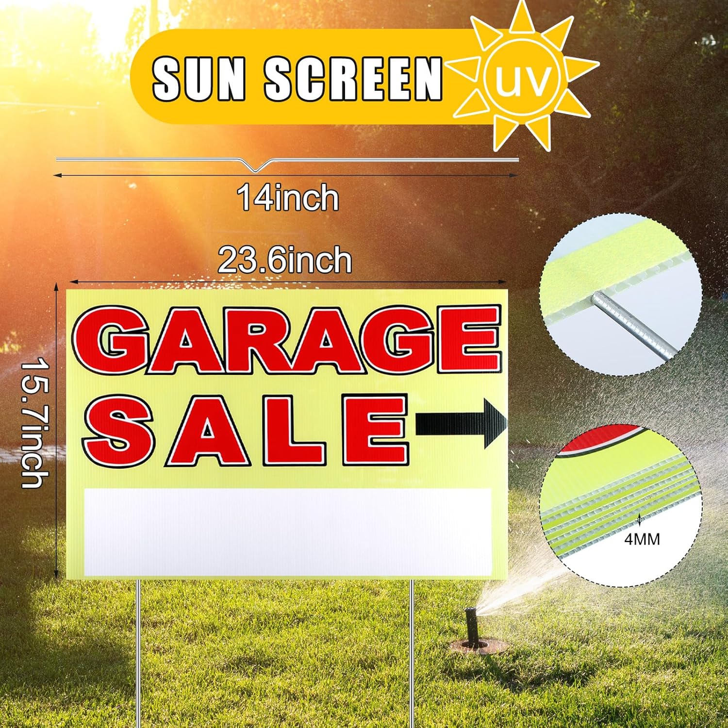Marsui 3 Pcs Garage Sale Sign 23.6 x 15.7 Inch Double Sided Garage Sale Sign with Stakes Blank Corrugated Plastic Yard Signs with Directional Arrow and Metal Stake