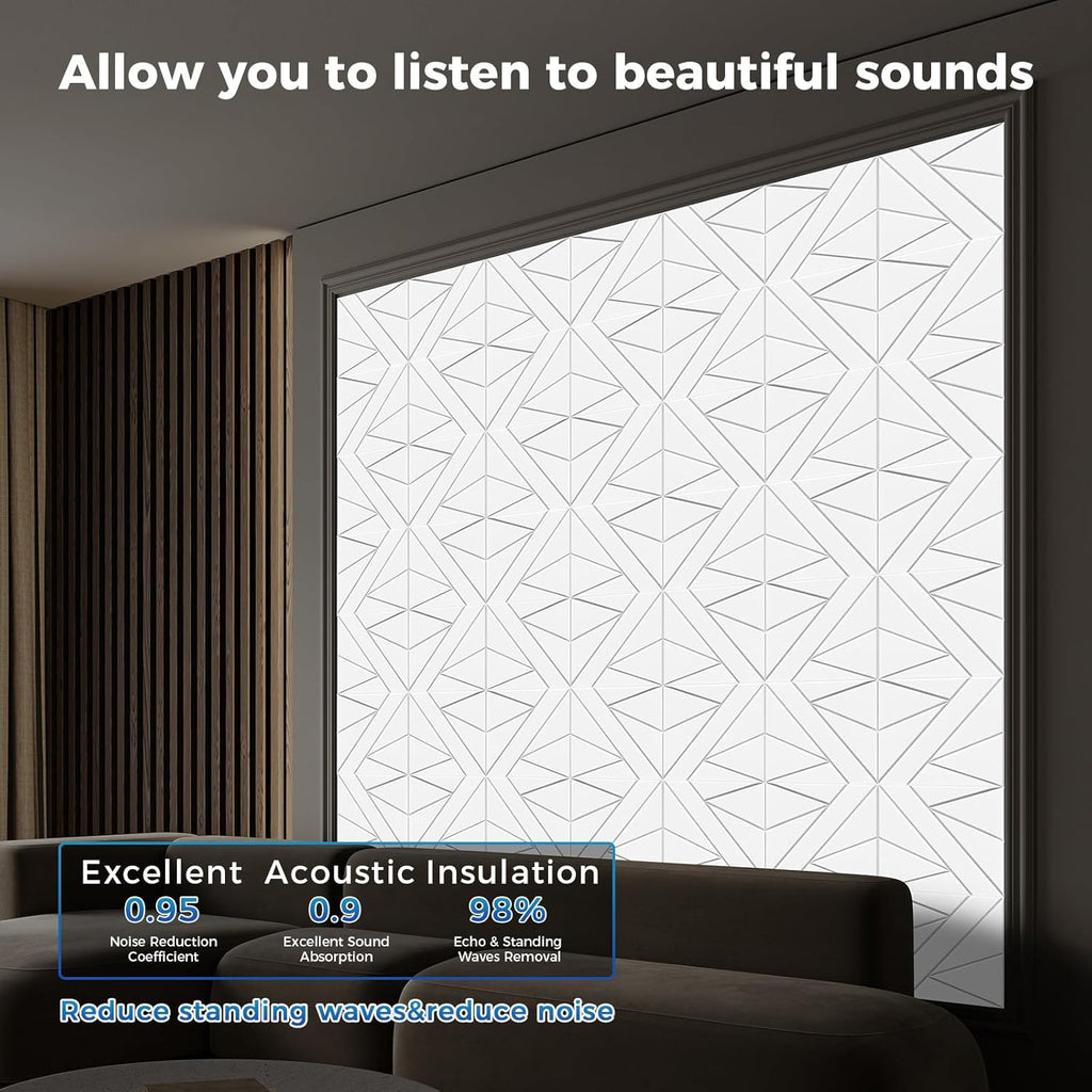 50 Pack Bulk Self-Adhesive Soundproof Wall Panels, 12 x 12 x 0.47 In Sound Proof Foam Panels for Walls, 1.2lb/ft³ High Density, Thicker 0.47in, Acoustic Panels, Duty for Large Walls White
