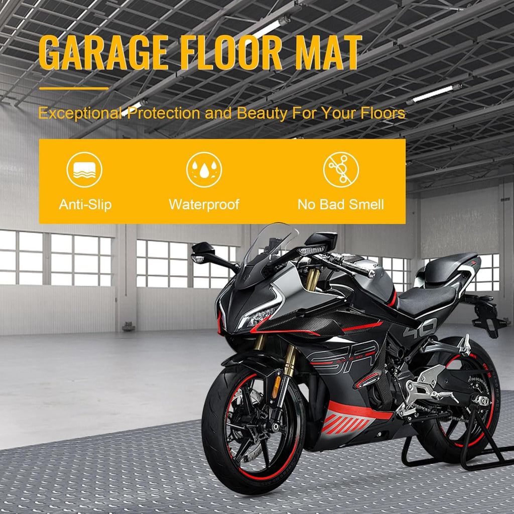 4x6 FT Garage Floor Mat, 2 Rolls 2.8mm Thickened Flooring Roll 48 sqft Diamond Plate PVC Rubber Trailer Mat, Non-Slip Floor Mat for Garage, Warehouse, Gyms, Boats, Pickup Truck, Gray