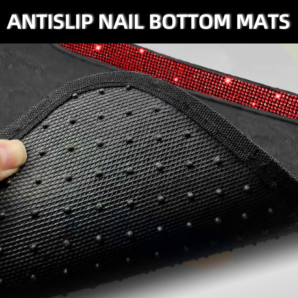 NBTEPEM Red Bling Car Floor Mats Full Set, Universal Fit Most Cars,SUV, Trucks, 4 pcs Sparkle Glitter Diamond Carpet for Women Girls with Anti-Slip Pad (Red Diamond)