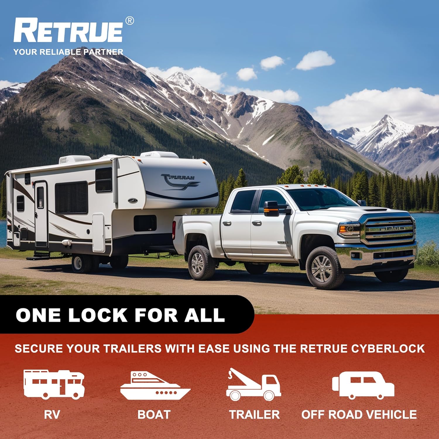 RETRUE Trailer Tongue Coupler Lock, Upgrade Trailer Cyberlock Extra Wide 1.2'' Span, Dia 1/4'', Heavy Duty Trailer Latch Lock for Wide Trailer Coupler, Tow Boat Accessories, RV Truck Car's, Silver