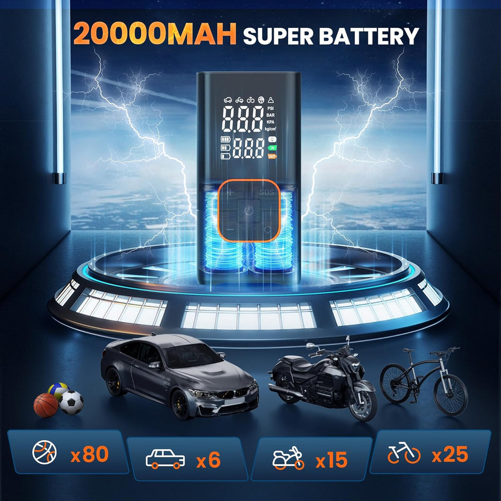 Tire Inflator Portable Air Compressor, 150PSI Bike Pump with Tire Pressure Gauge, LED Lights & Car Accessories, Cordless Air Pump for Car Tires, Bike, Motorcycle, Ball(Tangerine)