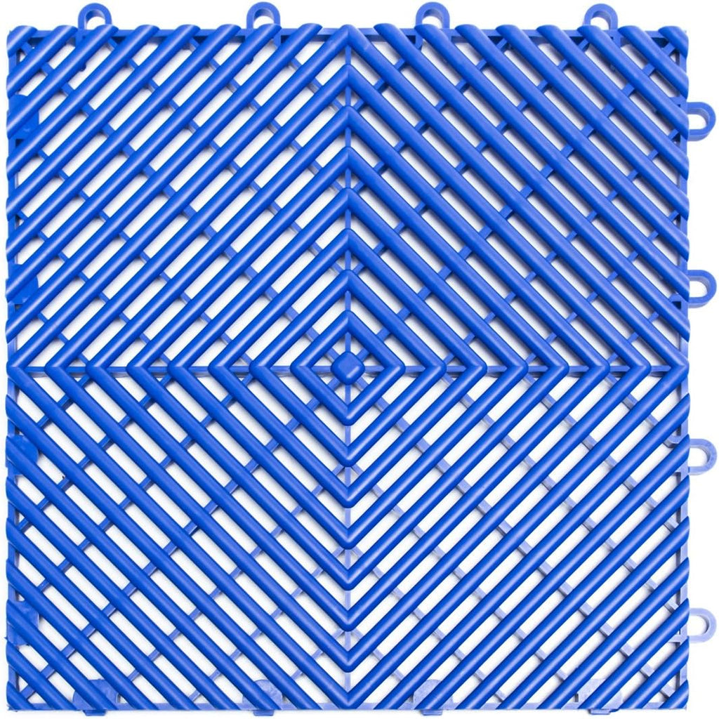RaceDeck Free-Flow Open Rib Self-Draining Design, Durable Copolymer Plastic Interlocking Modular Garage Flooring Tile (Bright Blue, 48 Pack of 12 x 12" Tiles)