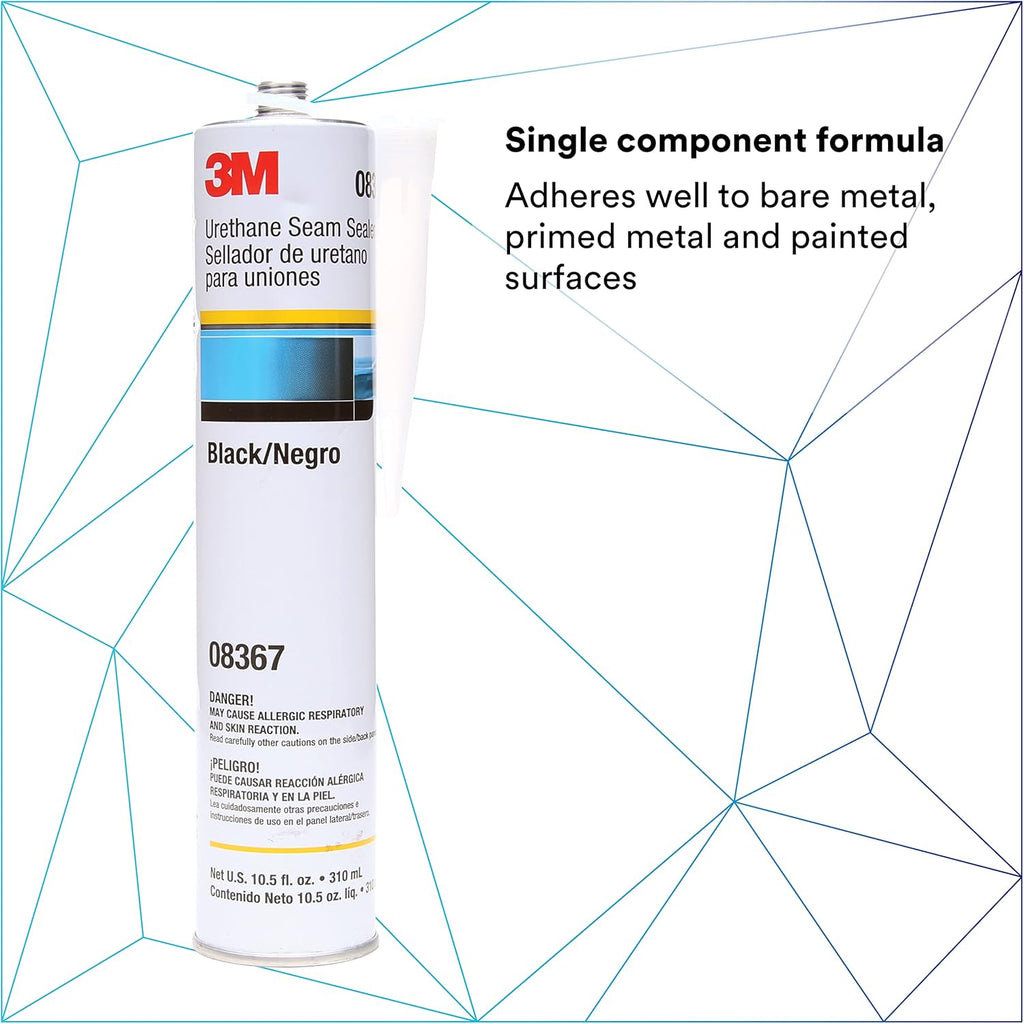 3M Urethane Seam Sealer, 08367, Black Color, High Solids, Permanently Flexible, 310 mL/10.5 fl oz Cartridge (Pack of 2)