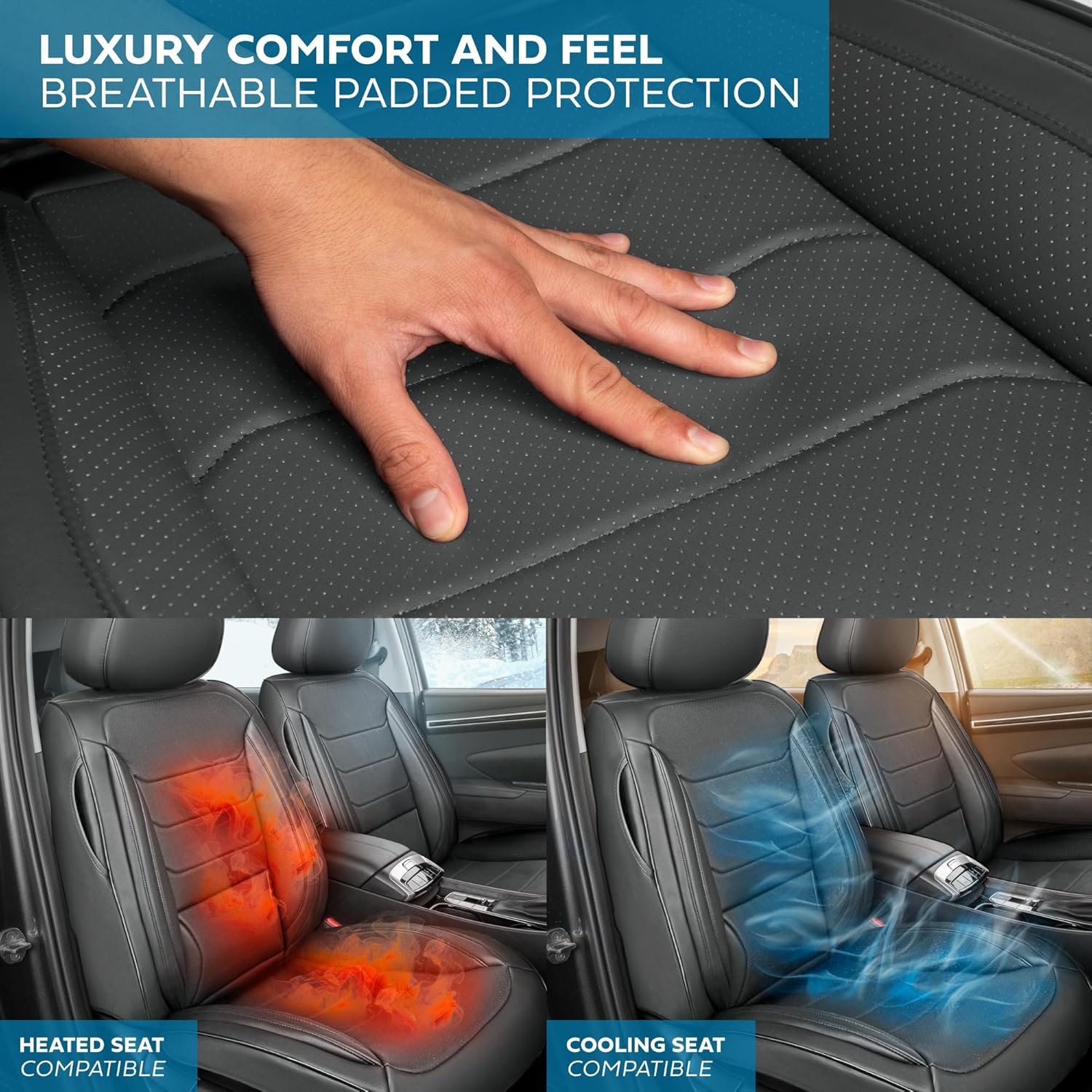 Elite Edition Faux Leather Seat Covers for Cars, Trucks, & SUV - 2 Gray Car Seat Covers for Front Seats - Universal Fit Car Accessories Automotive Interior Cover Protector for Most Vehicles