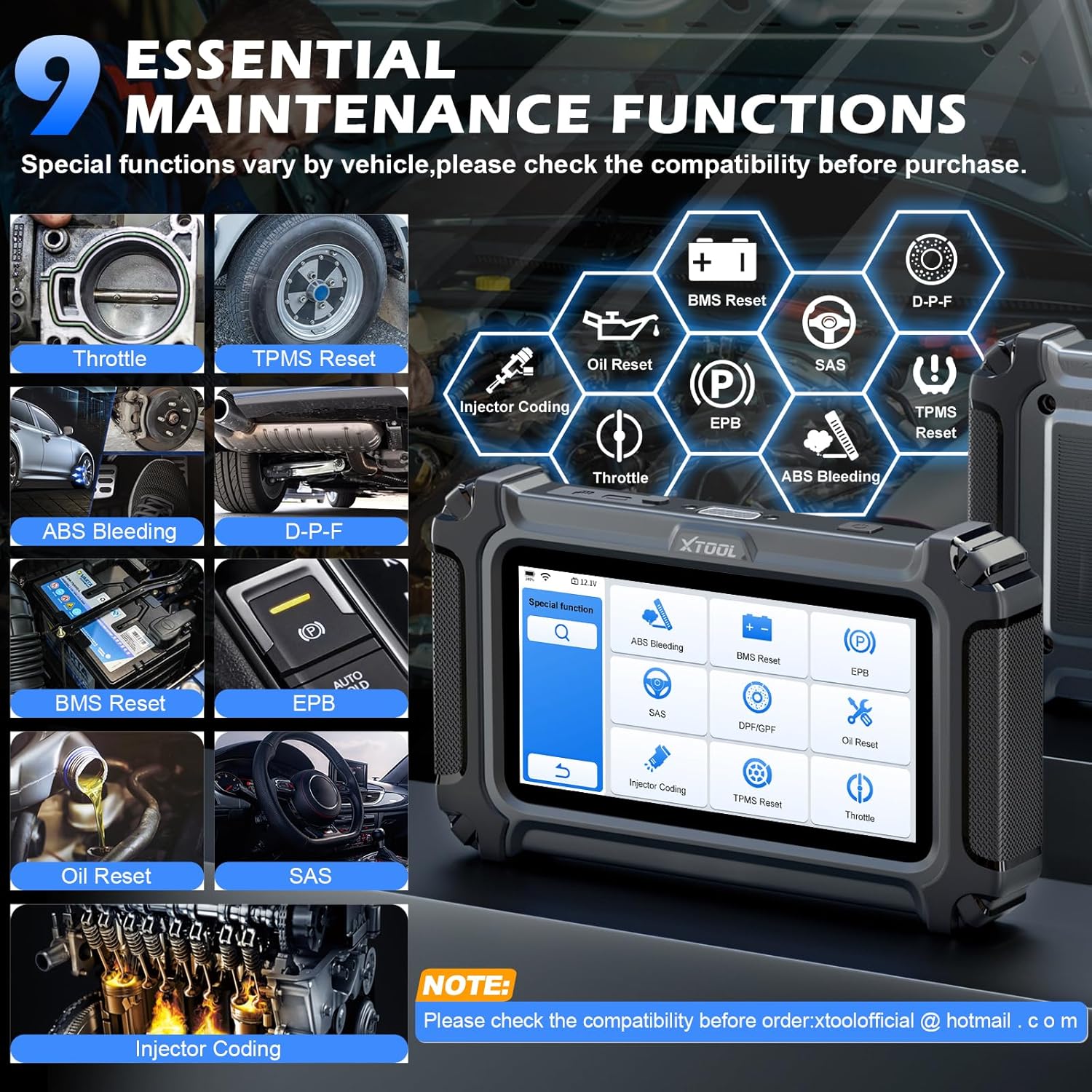 XTOOL D5 Car Code Reader and Reset Tool, Engine ABS SRS Transmission Car Diagnostic Tool with EPB Service, ABS Bleed, Throttle Relearn, Clear Check Engine Light Code Reader with 9 Resets, Free Update