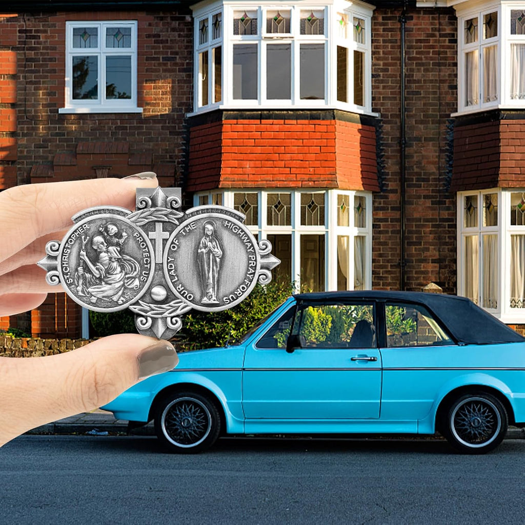 St. Christopher Visor Clip, Saint Christopher Medal for Car, Auto Car Sun Visor Clip, Bless Driving Safety Gift Car Accessories for Family, New Driver, Friends