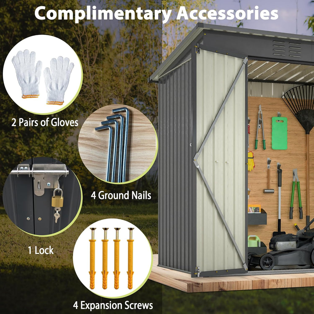 Outdoor Storage Shed, 6 X 4ft Metal Galvanized Steel Garden Shed with Floor Frame, Utility Tool Shed Storage House for Backyard, Patio, Lawn