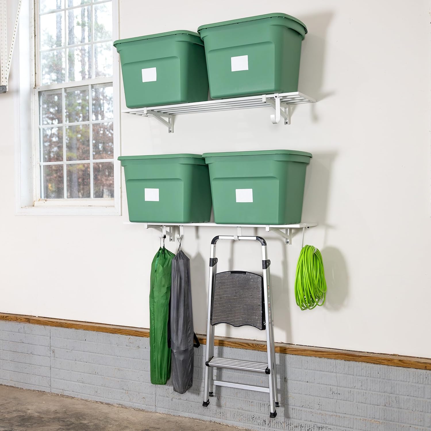 StoreYourBoard 2-Pack Heavy Duty Wall Shelves – Wall-Mounted Garage Storage Shelving and Organization for Sheds, Closets, or Utility Rooms – Holds 200 lbs, 1ft x 4ft, White