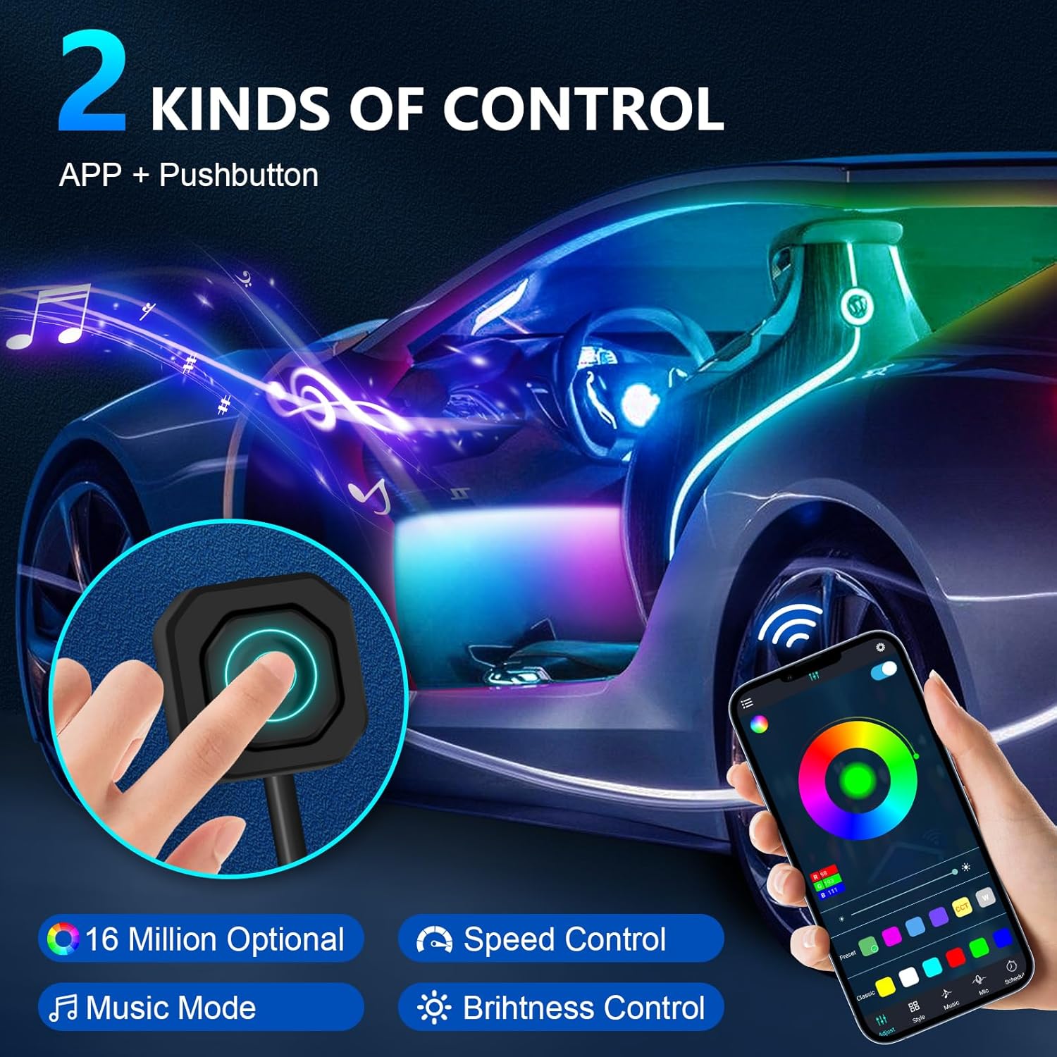 WEBUPAR Dreamcolor Acrylic Interior Car Lights, 14 in 1 RGB LED Strip Lights with APP Control and 213 Color Modes, Decorative Car Ambient Lighting Kits