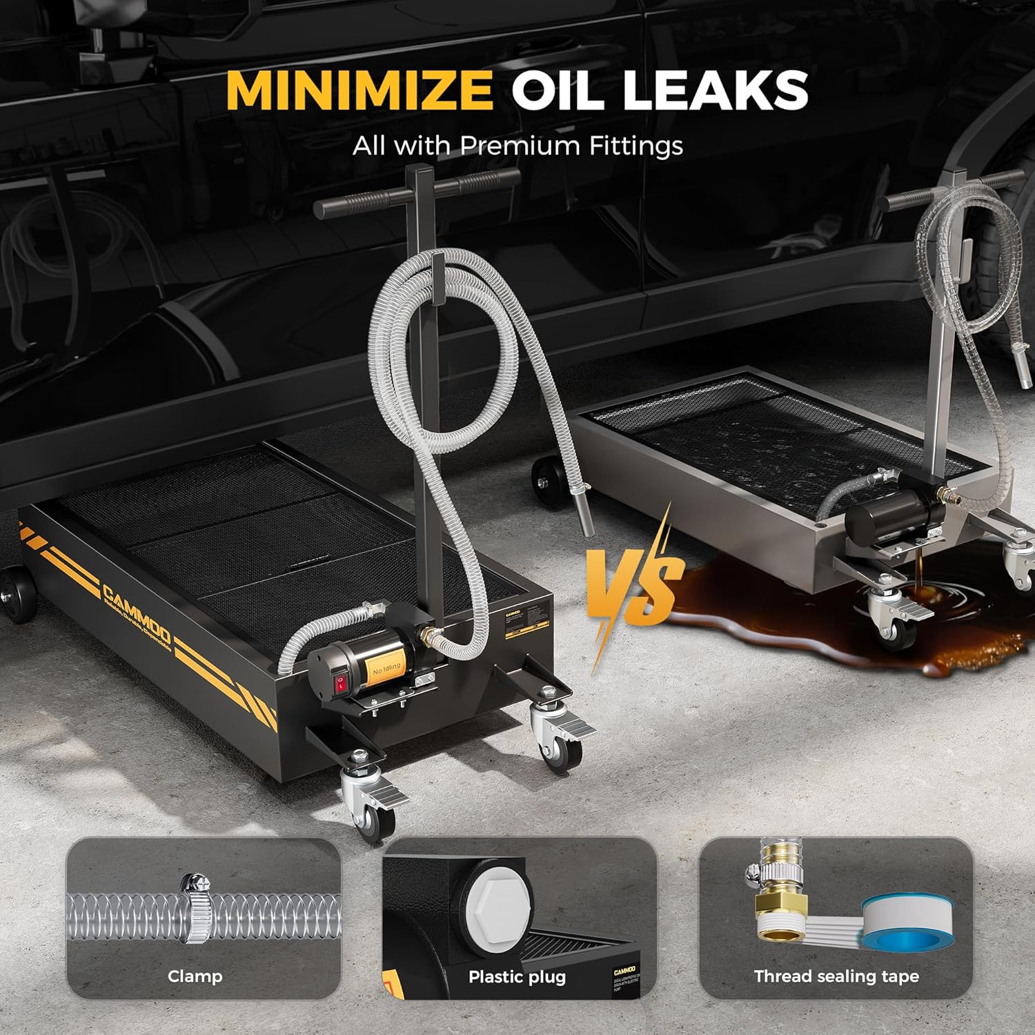 20 Gal Electric Oil Drain Pan, 110V High-Flow Pump, 9.8 FT Hose, 200 W Motor, 2 Locking Swivel Casters and 2 Directional Wheels Stable, Folding Handle, Heavy-Duty for Trucks, RVs, SUVs, Black