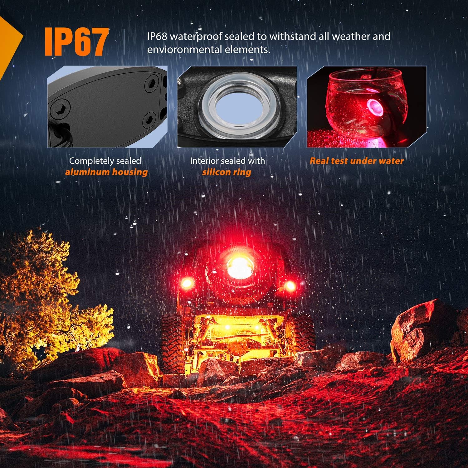 Nilight LED Rock Light 6PCS Underglow Wheel Well Pods Waterproof Exterior Underbody Roof Rack Side Lamps for Car Truck Pickups ATV UTV SUV Motorcycle Boat, Red Color
