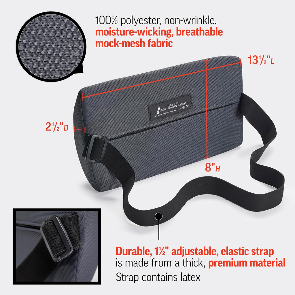 OPTP The Original McKenzie Slimline Lumbar Support – USA-Made Lower Back Support for Office Chair, Car Back Support, and Travel Lumbar Pillow. The Preferred Lumbar Cushion by Physical Therapists.