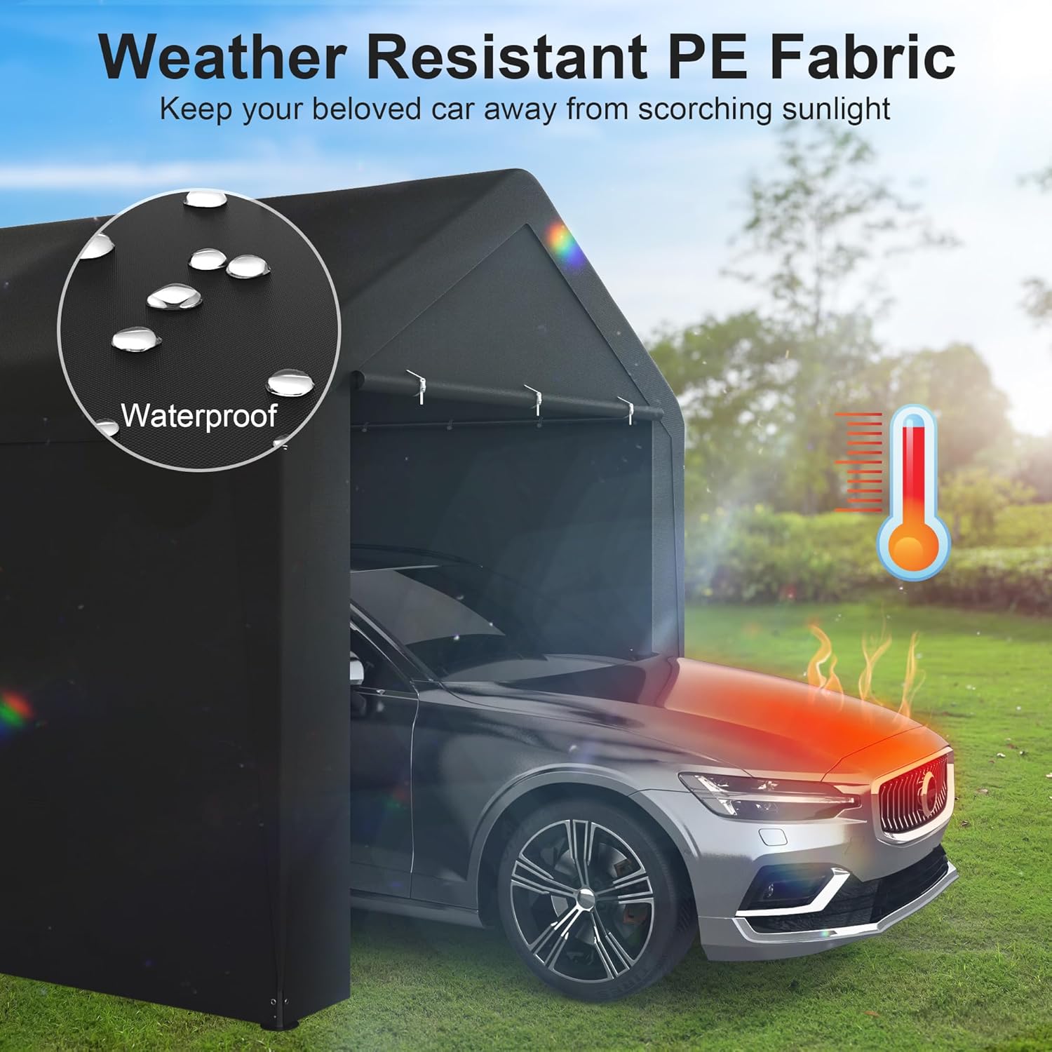 Carport, 10‘ x 20’ Heavy Duty Portable Garage All-Season Car Canopy w/Removable Sidewall & Doors, Carport Canopy Party Tent w/Water-Resistant Tarp for Backyard (Black, 10‘ x 20’)
