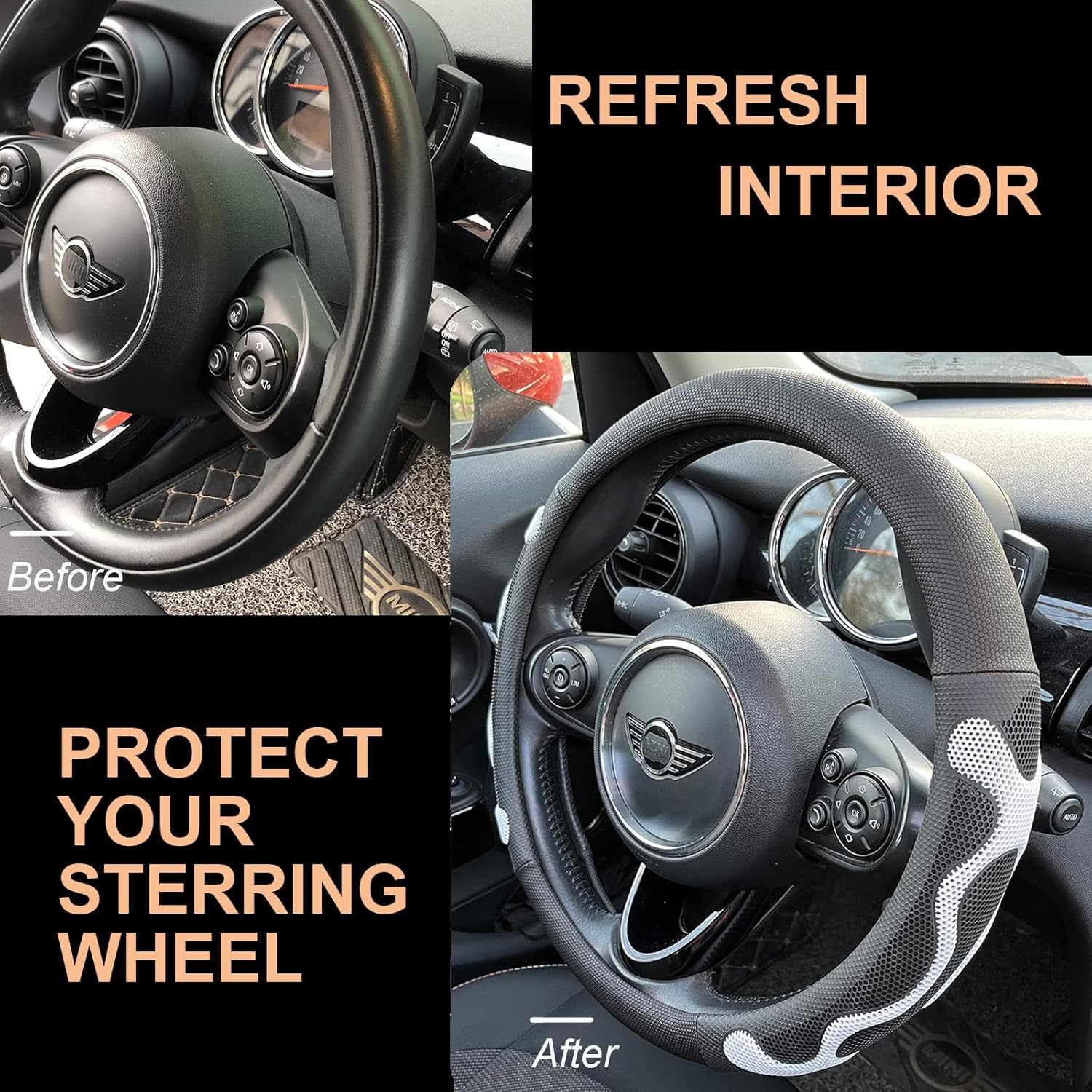 PINCTROT Comfy Grip Steering Wheel Cover, Anti-Slip Design, Universal 14.5-15 Inch(Silicone White)