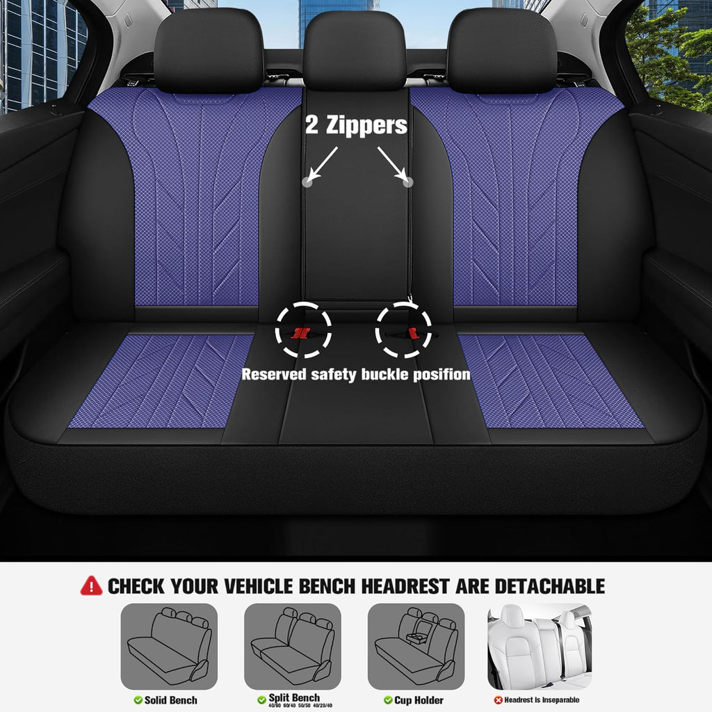 CAROMOP Luxury Faux Leather&Fabric Car Seat Covers Full Set with Breathable 3D Foam Back Support,Universal Comfortable Seat Covers for Cars,Trucks,SUVs, Front Armrests Compatible(5-Seat Black/Blue)