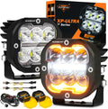 Auxbeam XP-Ultra Series 3 Inch LED Pod with DRL & Turn Signal 84W 9600LM Spot Flood Combo Ditch Lights Offroad Driving Amber Fog Light Bar with Black & Yellow Light Covers, Pair