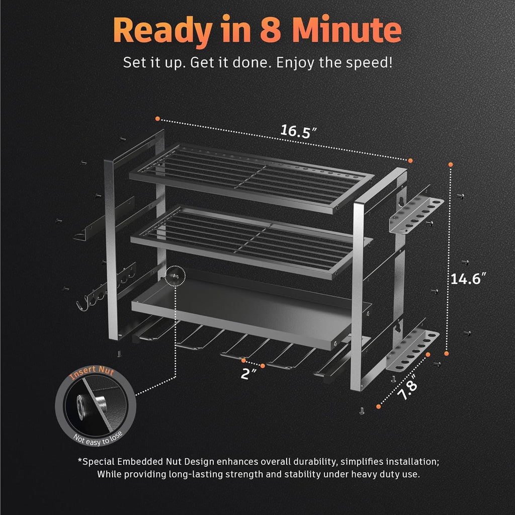 Power Tool Organizer Wall Mount, 4 Layer Drill Holder Wall Mount, Heavy Duty Metal Tool Shelf, Garage Tool Organizers and Storage Rack,Utility Storage Rack for Cordless Drill Charging Station-Black