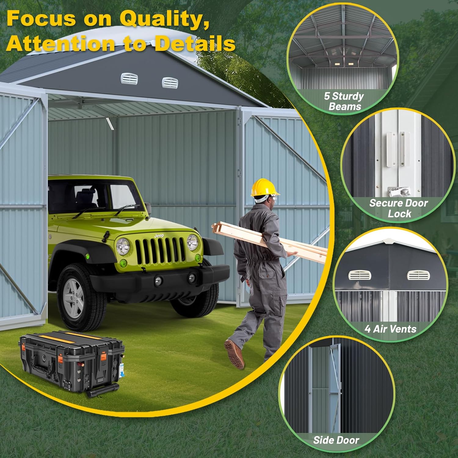 Metal Garage Shed 20x13 FT, Sheds & Outdoor Storage Clearance, Outdoor Storage Shed for Car, Truck, Bike, Lawnmower, Backyard Tool House Building 2 Doors and 4 Vents Dark Gray