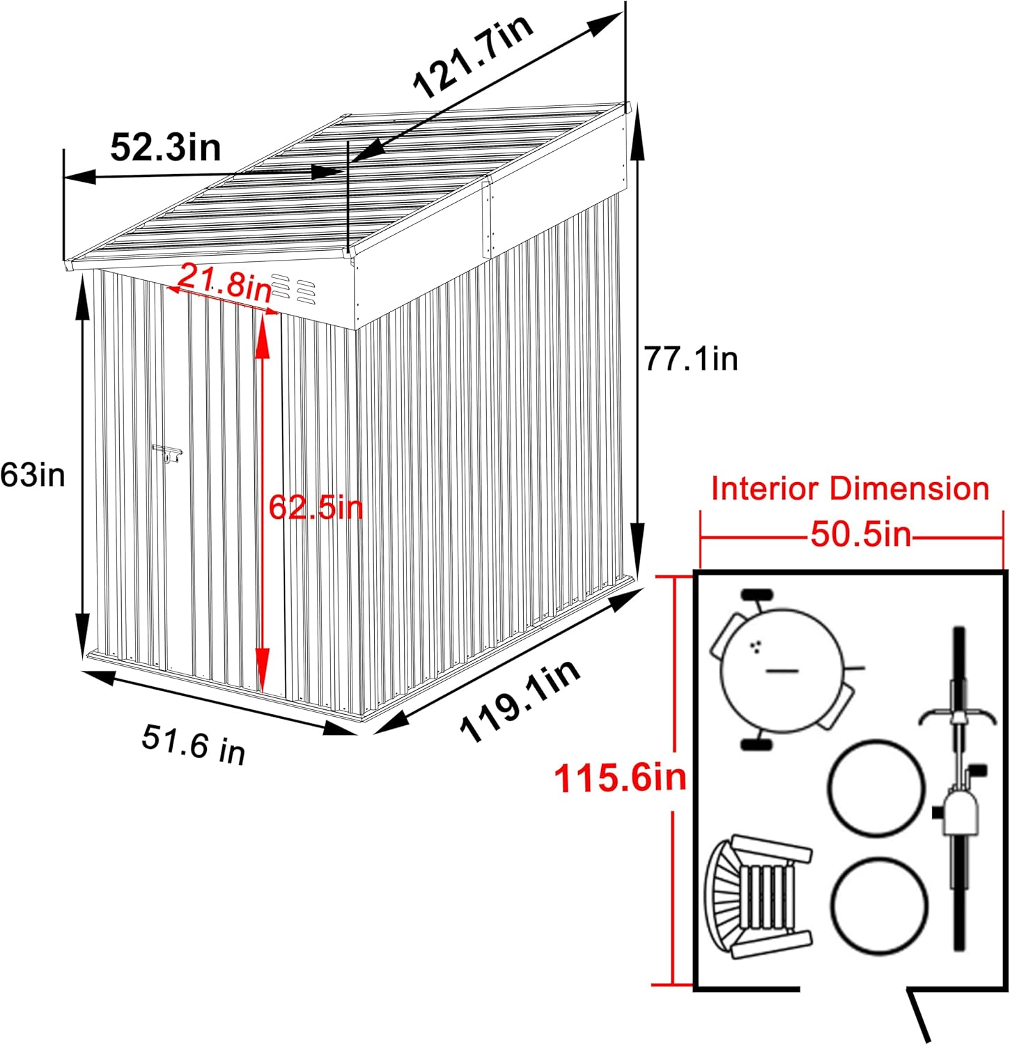 BlueWish 4'x10' Storage Shed, Outdoor Storage Shed with Vents, Galvanized Sloping Roof, Metal Tool Shed Small Shed for Tool Storage, Garbage,Pet House