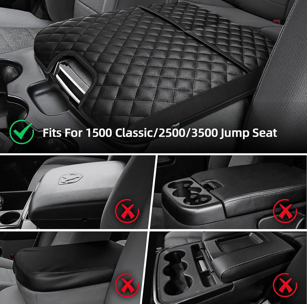 Center Console Cover Compatible with 2013-2018 Dodge Ram 1500 & 2013-2024 Ram 2500/3500/1500 Classic Model for Jump Seat Console, Comfortable Leather Middle Console Cover Lid with Pocket