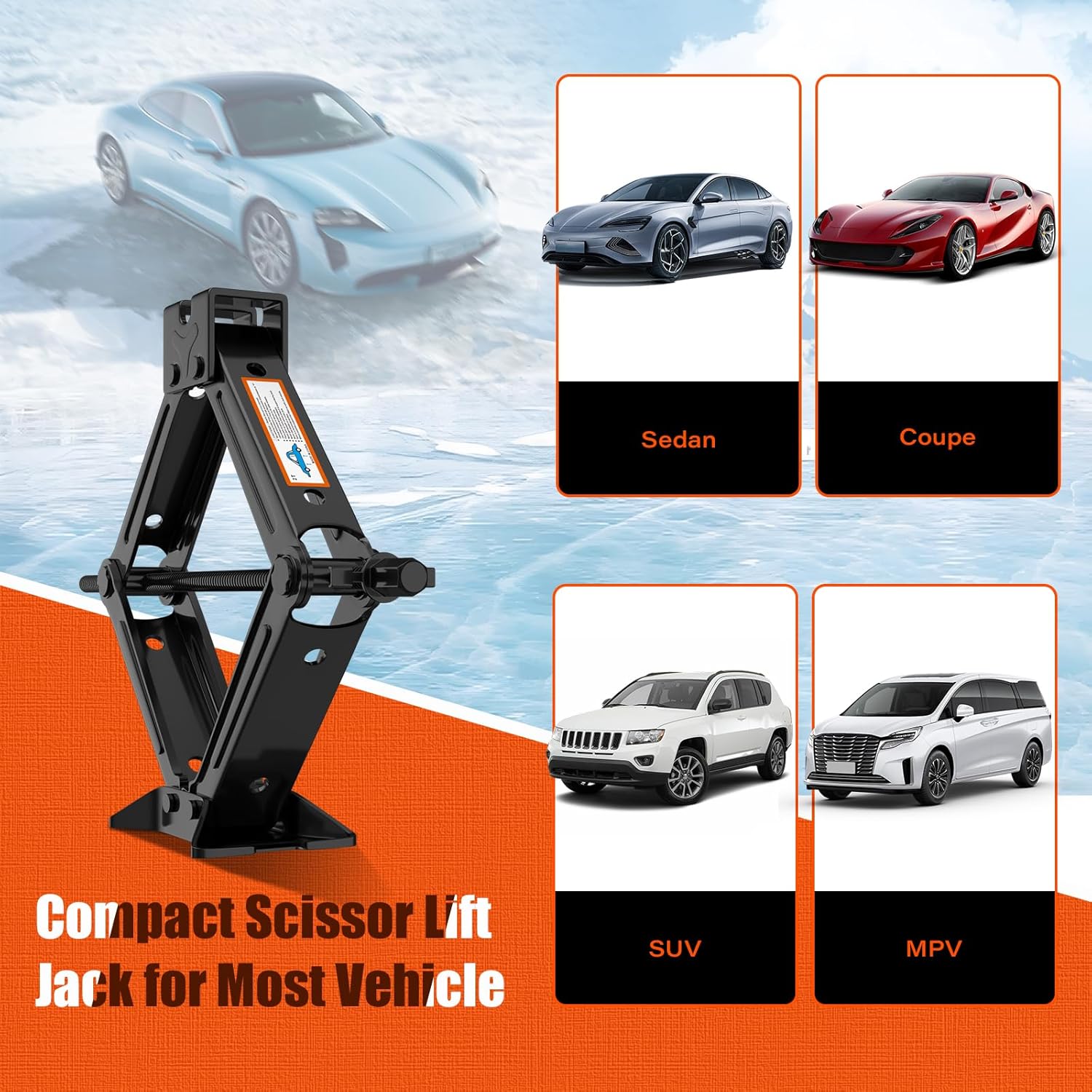 Scissor Jack for Car, 2 Ton (4409 lbs) Car Jack Kit for Sedan, SUV, MPV, Universal Tire Changing Kit with Lug Wrench
