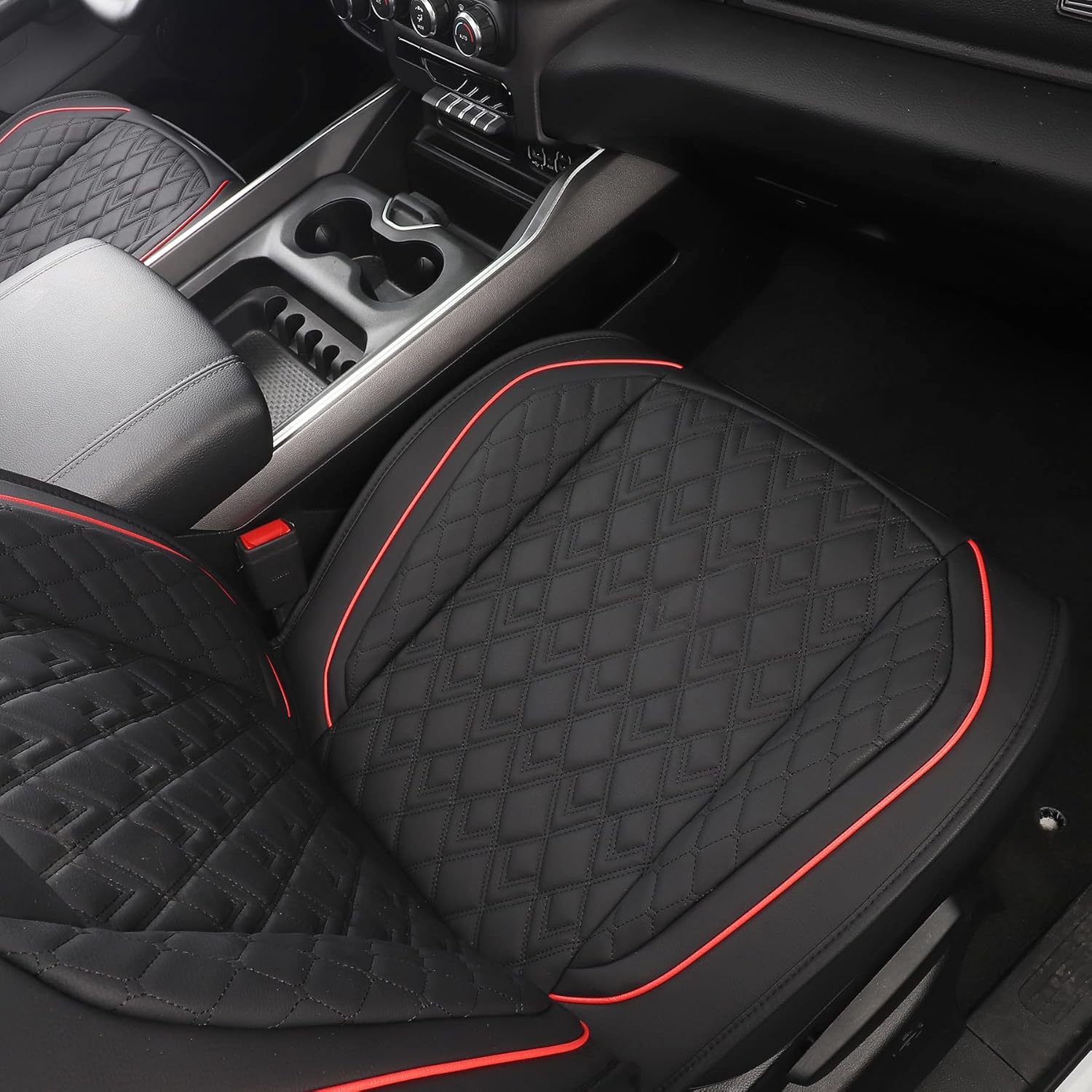 JOJOBAY Car Seat Covers for Dodge Ram 2 Pcs Front,Fit Ram 2009-2025 1500/2500/3500 Pick-up Truck,Crew,Regular,Quad,Mega Cab,Waterproof Leather Seat Covers Protectors（2 PCS Front,Black/Red）