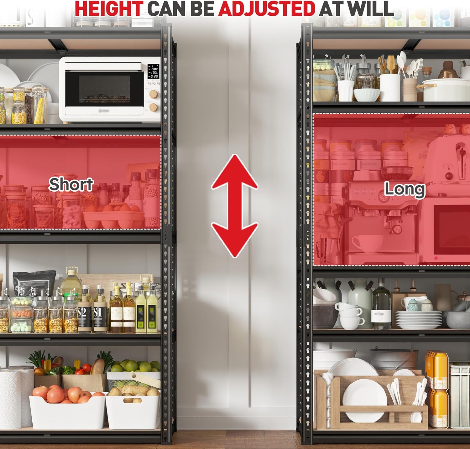REIBII 2020LBS Storage Shelves 5 Tier Garage Shelving Heavy Duty, Adjustable Metal Shelving Unit, Garage Shelves for Basement Warehouse Pantry, 72" H x 35.55" W x 16" D, Black, 2 Pack