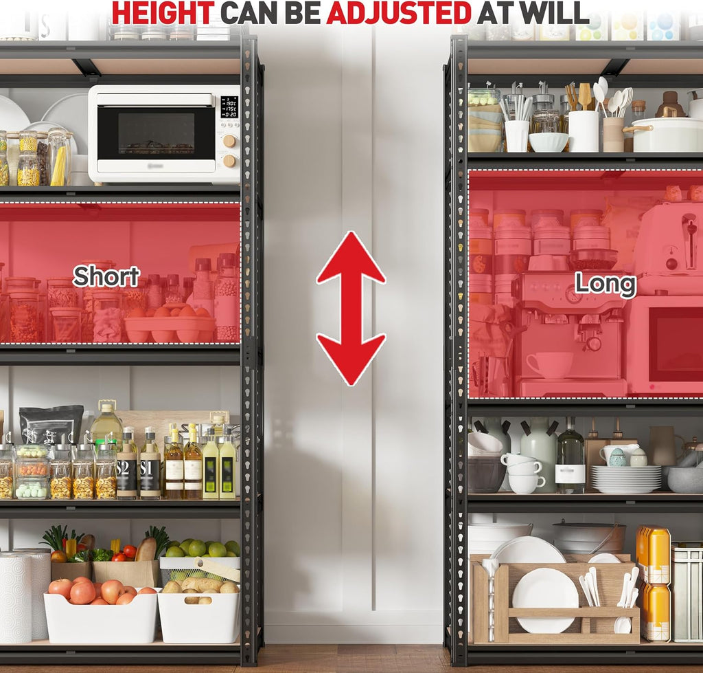 REIBII 2020LBS Storage Shelves 5 Tier Garage Shelving Heavy Duty, Adjustable Metal Shelving Unit, Garage Shelves for Basement, Warehouse, Pantry, 72" H x 35.55" W x 16" D, Black, 4 Pack