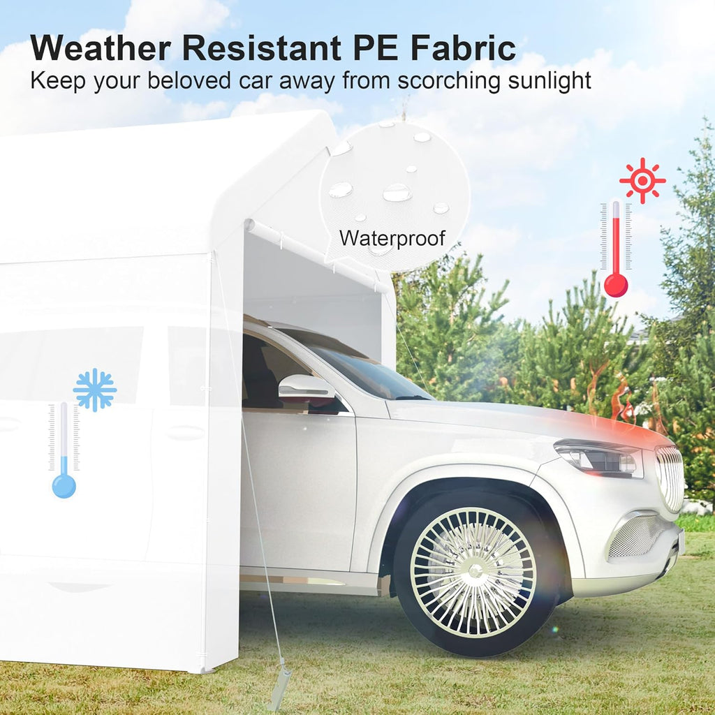 Carport 10x20 Heavy Duty Portable Garage w/Removable Sidewalls & Roll-Up Door Car Canopy Party Tents Waterproof UV Resistant All Weather Car Port for Trucks,Boats (White)