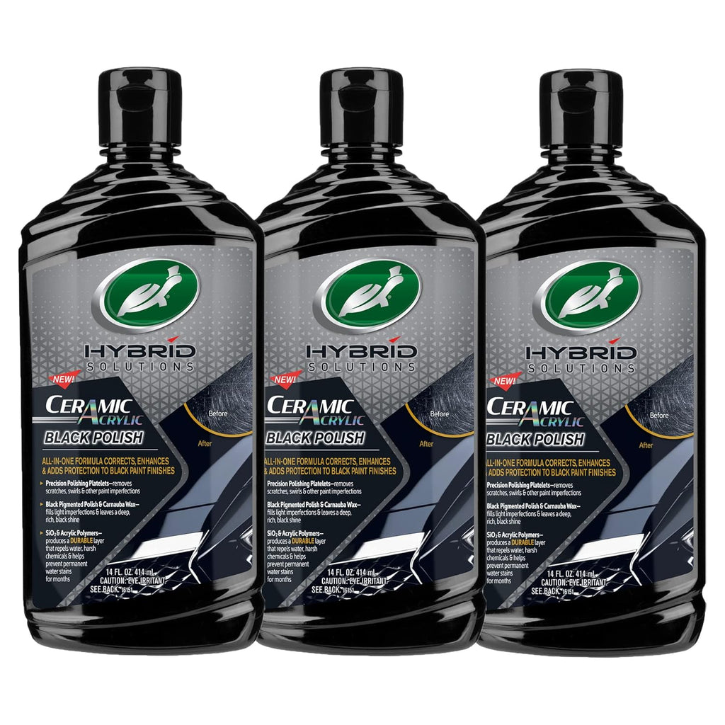 Turtle Wax 53895 Hybrid Solutions Ceramic Acrylic Black Polish and Wax Formulated for Black Car Paint, Removes Surface Scratches and Swirl Marks, Provides Water Repellency, 14 oz. (Pack of 3)