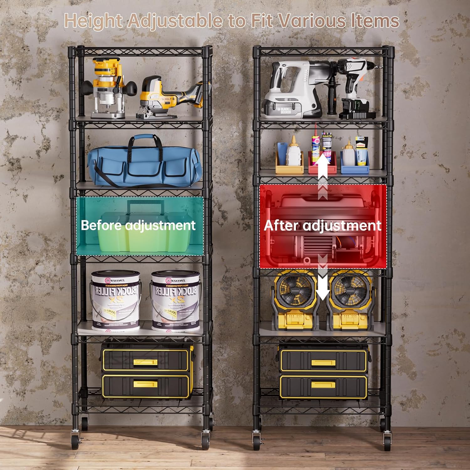 SINGAYE 6 Small Wire Shelves Kitchen Pantry Close Home Organizers and Storage Bathroom Shelf Laundry Room Organization Adjustable Book Metal Garage Shelving Unit