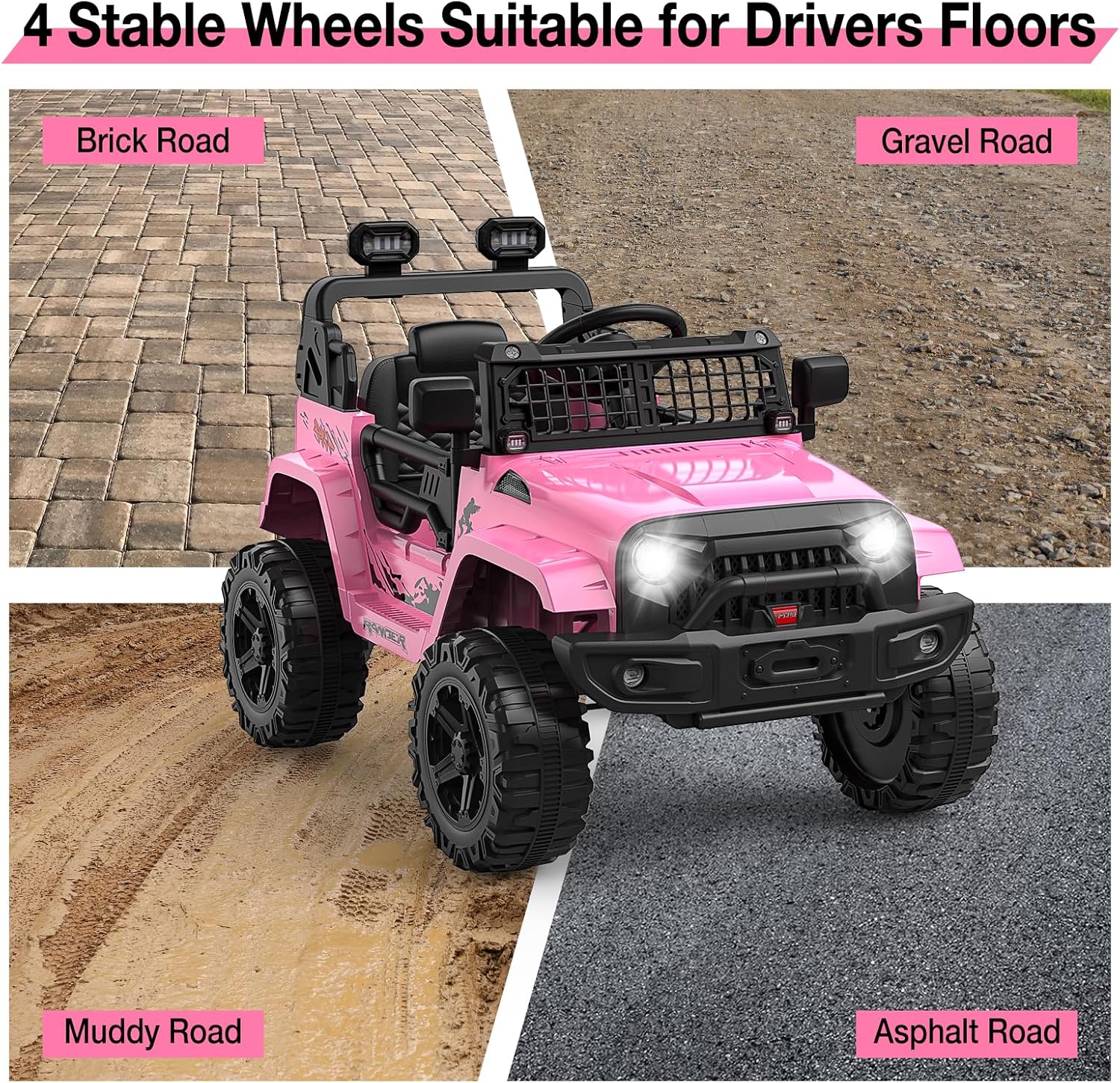 12V Kids Electric Ride On Truck Car w/Parent Remote Control, Spring Suspension, LED Lights & AUX Port | Outdoor Ride Toy for Boys Girls