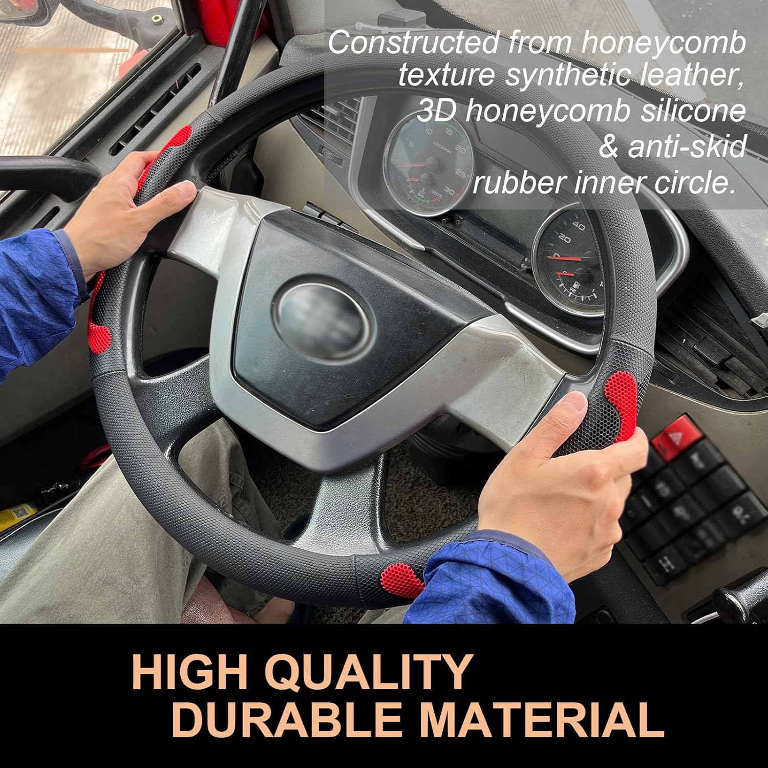 PINCTROT XL Size 17.5-18 Inch Comfy Grip Steering Wheel Cover for Semi Truck, Fits RV, Big Rig Trucker, 18 Wheeler and Classic Cars, Anti-Slip Design 17.5-18 Inch(Silicone Red)