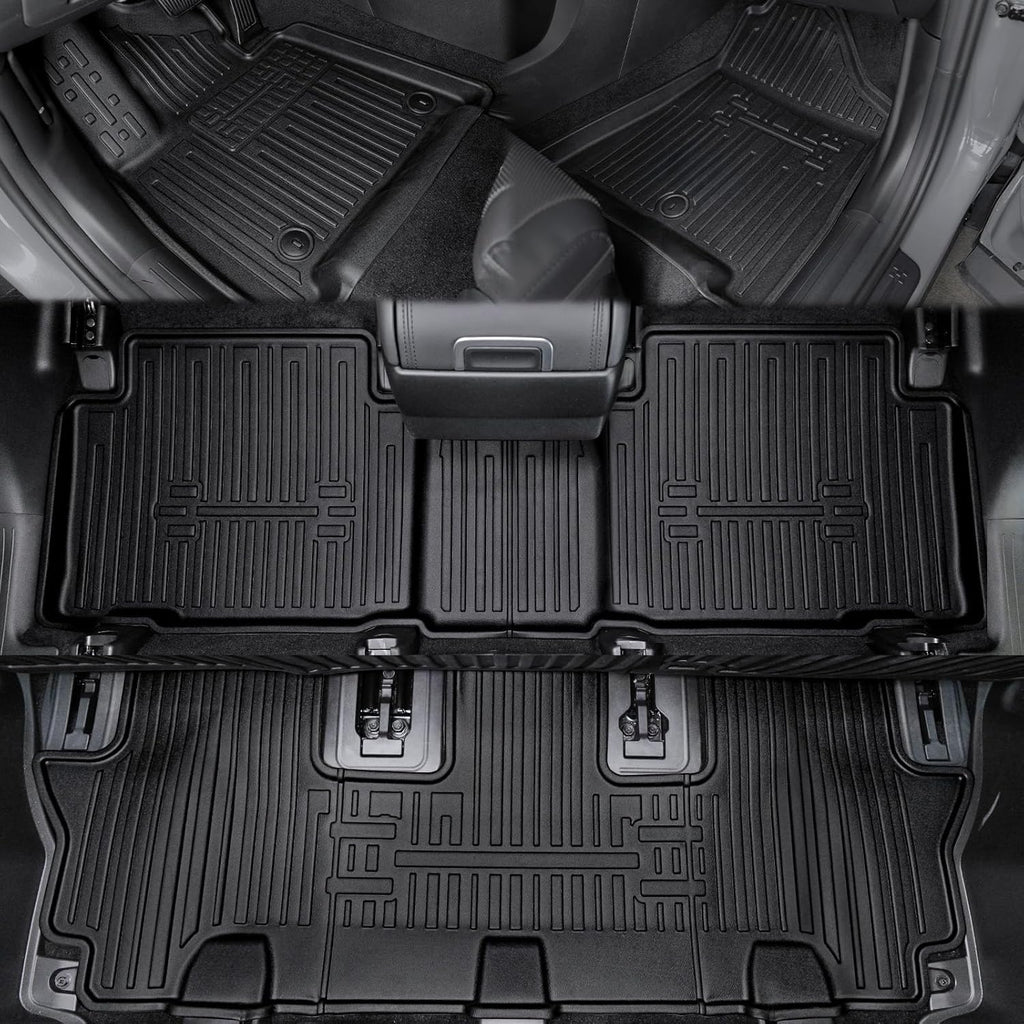 Floor Mats for 2024 2025 Hyundai Santa Fe 6-Seat/7-Seat (Fit Hybrid and Fuel), All Weather TPE Floor Mat and 2-in-1 Cargo Mat with Backrest Mat for Santa Fe Accessories